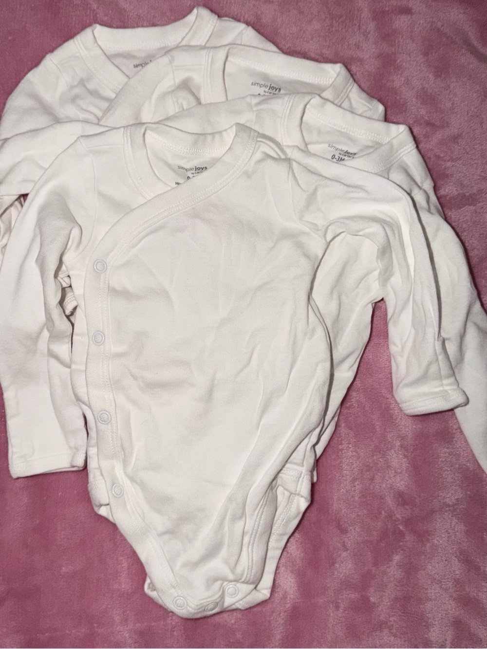 Simple Joys Infant White Long-Sleeve Wrap Bodysuit - 3 Pack